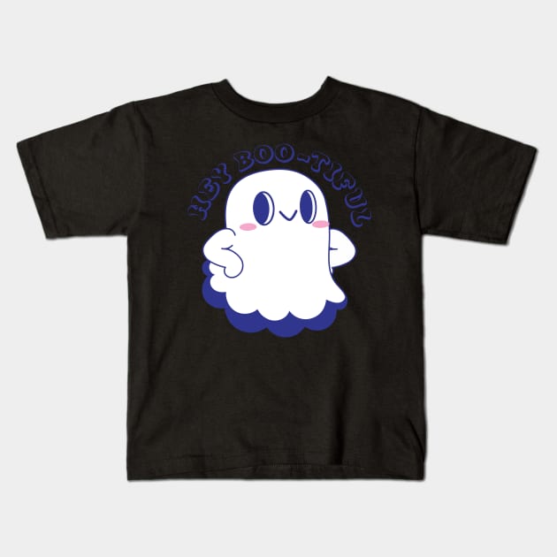 A cute little ghost saying "Hi Boo-tiful" to you Kids T-Shirt by Lim.xhui